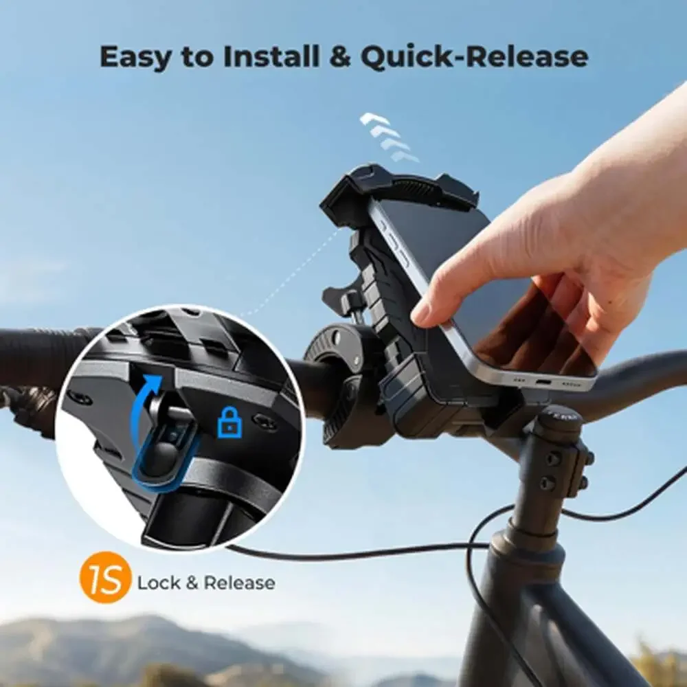 Motorcycle Phone Mount, Bike Phone Holder, 360 Degree Adjustable Handlebar Clamp